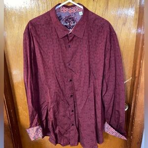 Robert Graham Men’s Casual Button Down Shirt 4XL Red Patten w/ Geometric Cuffs